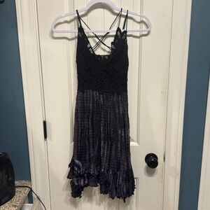 Free People Black Lace Trim Tie-Dye Dress